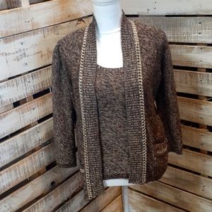 Jones New York Sweater set. Brown&Gold. Jacket size M, Tank top size S.
